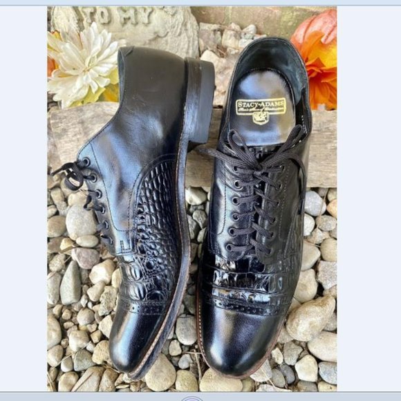 Stacy Adams Other - Stacy Adams Mens Vintage Size 9.5 D Black Lace Up Cap Toe Leather Dress Shoes